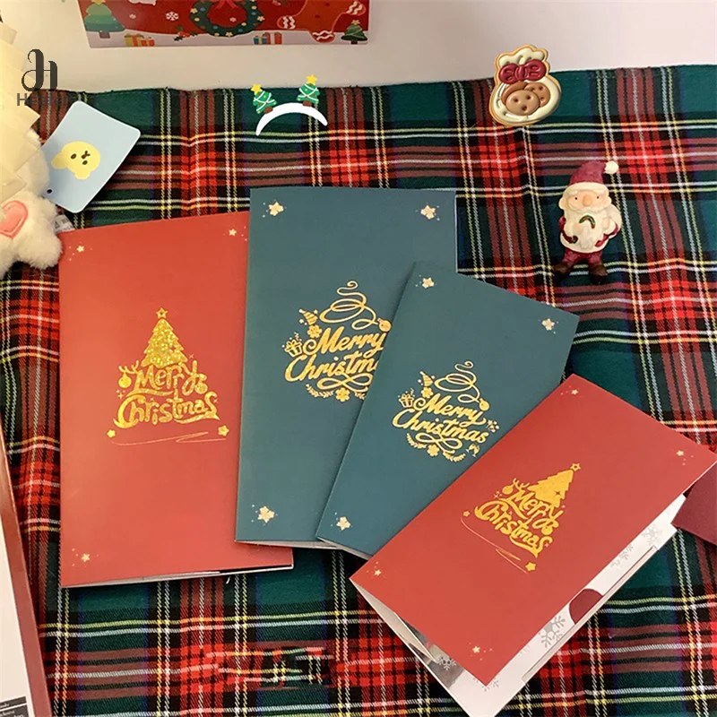 3D Pop Up Christmas Card NO Music Merry Christmas Greeting Card Handwritten Blessing Invitation Cards Thanksgiving Gifts