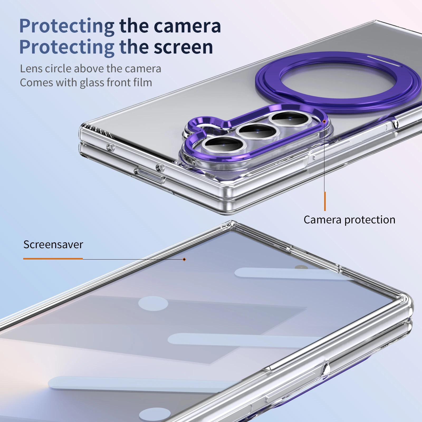 HD Clear 360° Swivel Ring Tempered Glass Wireless Charging Case