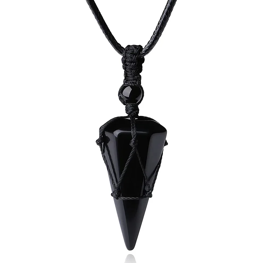 Tree of Life Wire Wrapped Natural Black Onyx Hexagonal Moon Pendant Pyramid Ping Buckle Hand-woven Necklaces Women Men Jewelry 5
