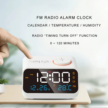 Mordern FM Radio LED Alarm Clock for Bedside Wake Up. Digital Table Calendar with Temperature Thermometer Humidity Hygrometer. 2