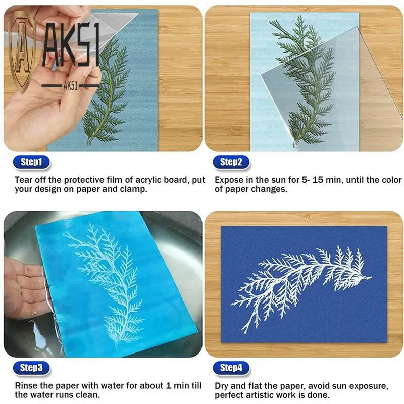 AK51-40 Pcs 아크릴 패널 A5 태양 인쇄 아트지가 포함된 태양 활성화 시안오타 포장지