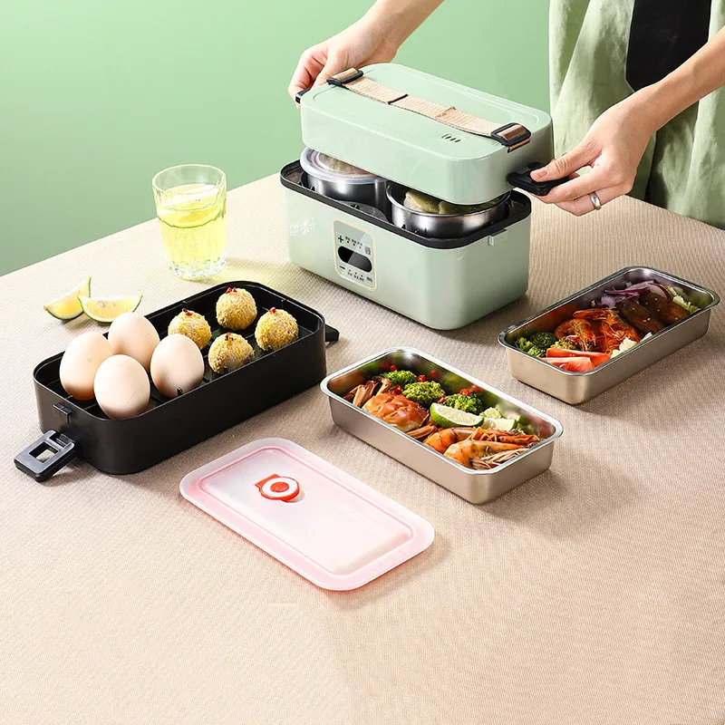 1.5L Electric Lunch Box Portable Rice Cooker Heating Bento Box Double Layer  Liner Food Container Steamer Heat Lunch Box 220V - AliExpress