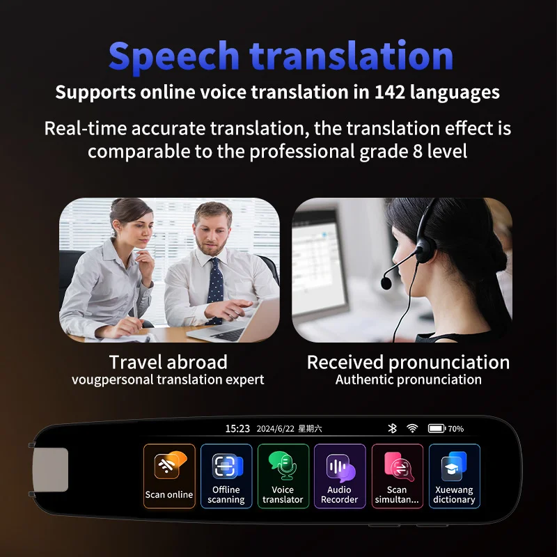 A33C Smart Translation Pen 3.69inch 142Languages WIFI Scan Voice Translator Portable International Business Translation Tool
