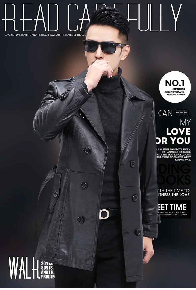 Description Picture 2 of itemGenuine Leather Coats for Men, Cowskin Trench, Dust Coat, Lapels Jacket, Business Casual, 4XL
