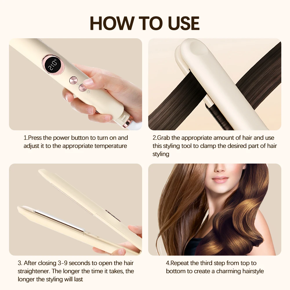 Mini Hair Flat Iron 2 in 1 Hair Straightener and Curler Portable 12 Adjustable Heating Constant Temperature
