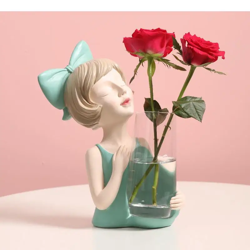 

Cute Modern Girl Vase Desk Decoration Floral Vases Decorative Flower Arrangement Lovely Girl Hydroponics Glass Flowers Pots