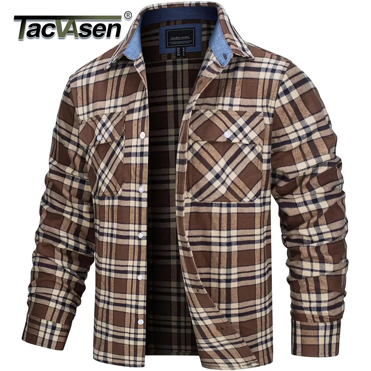 TACVASEN Oversize Lightweight Men's Cotton Plaid Shirt Jacket with Pockets