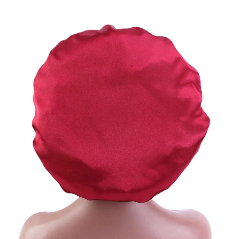 High-quality Silky Bonnet Elastic Wide Band Women Satin Bonnet Beaded Sleeping Cap Adult Night Protection Hair Hat Head Wra 4