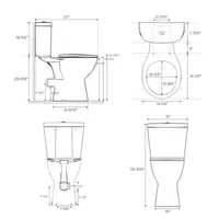 19" Tall Rear Outlet Toilet Bowl & Tank Seniors Dual Flush Design Quiet Close Seat Wall Mount Installation White Ceramic 2