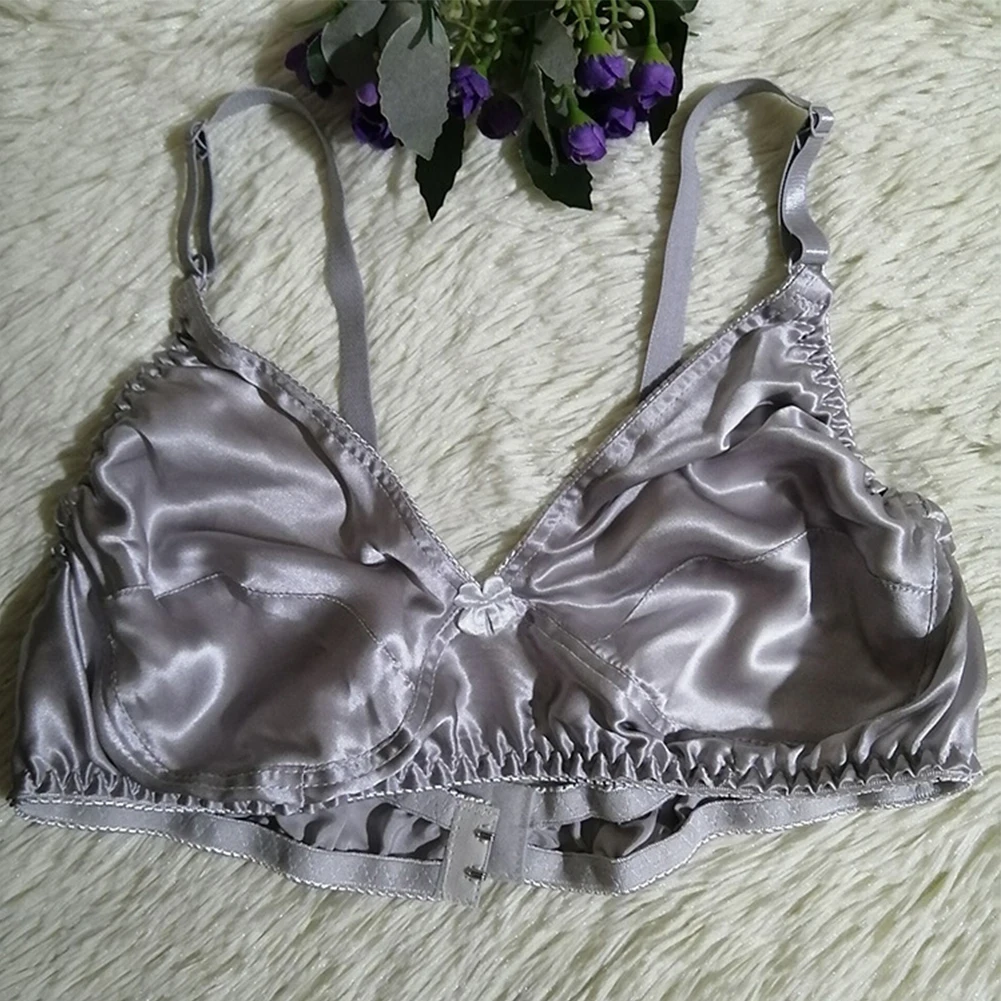 

Womens Silk Thin Bra Comfortable Solid Color Wireless Brassiere Soft Cup Sling Adjustable Beauty Back Bras No Steel Ring Top