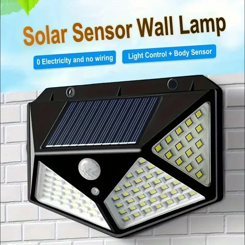 4 Pack Solar Lights Outdoor Wireless 100 LED Solar Motion Sensor Lights Waterproof Security Wall Lighting Outside for Backyard