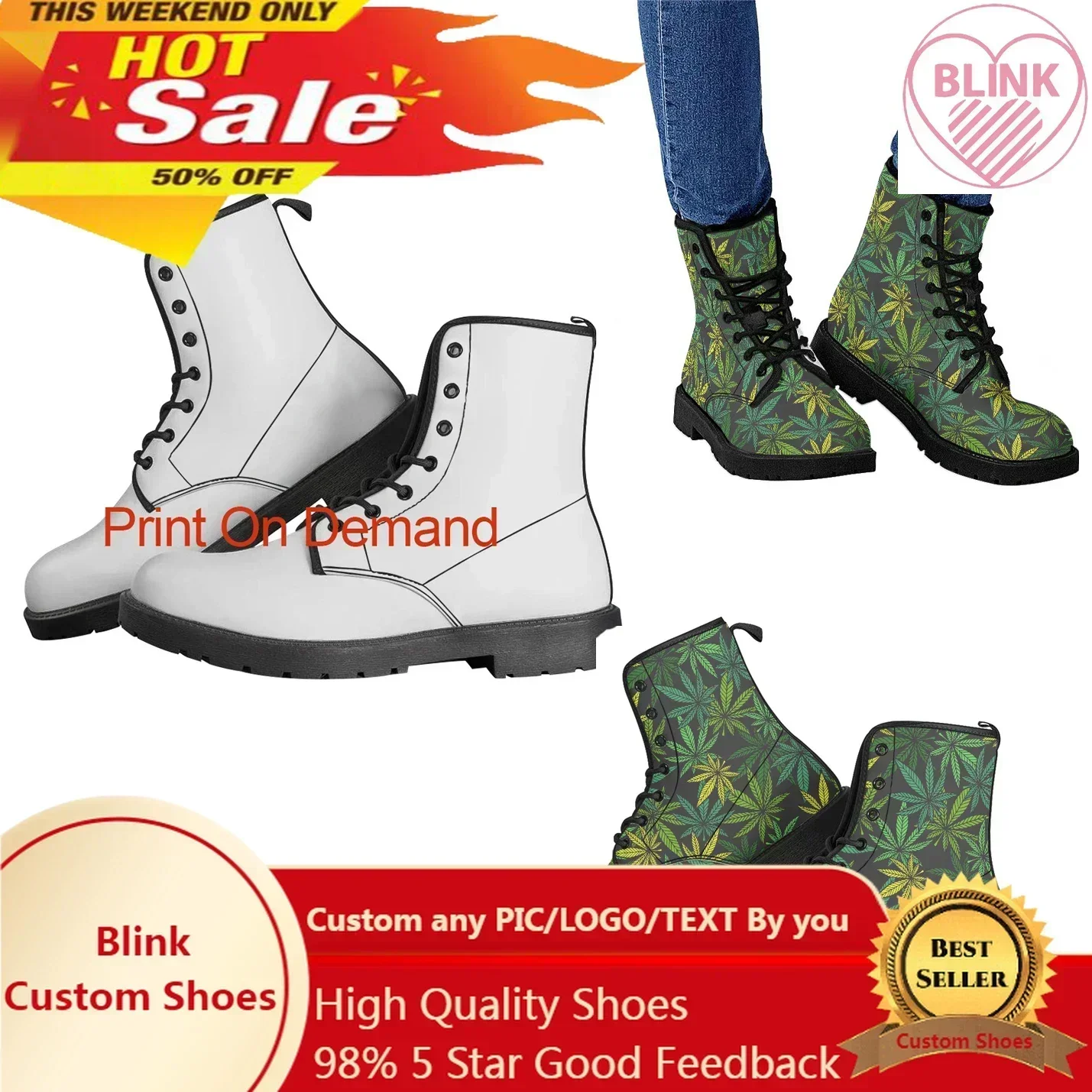 Custom Made Print On Demand Vintage Flat Martin Boots Z57