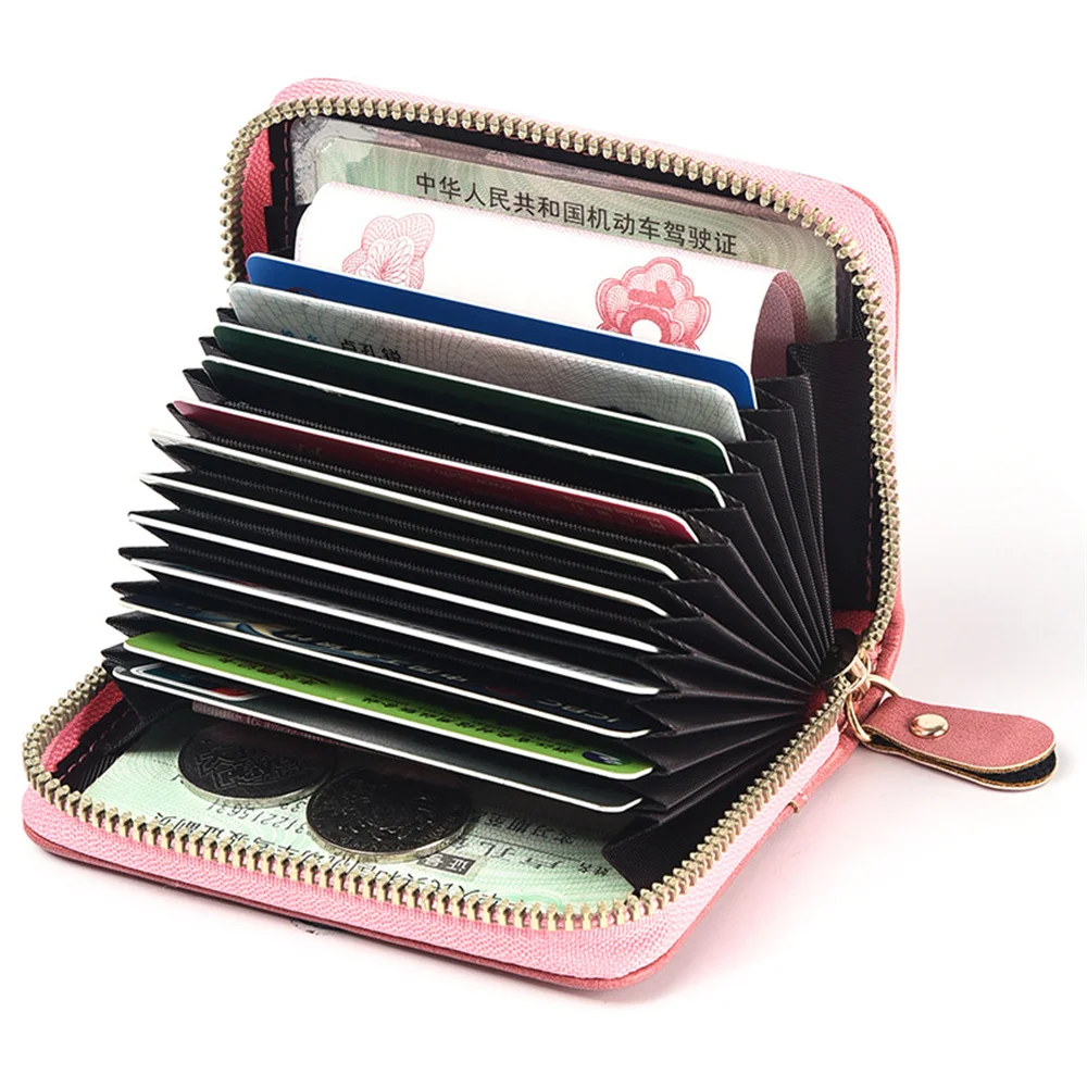 Business Card Holder Wallet Men Bank Card/ID Card/Credit Card Holder 18 Card Bits Male Coin Pouch Solid Leather Zipper Wallet