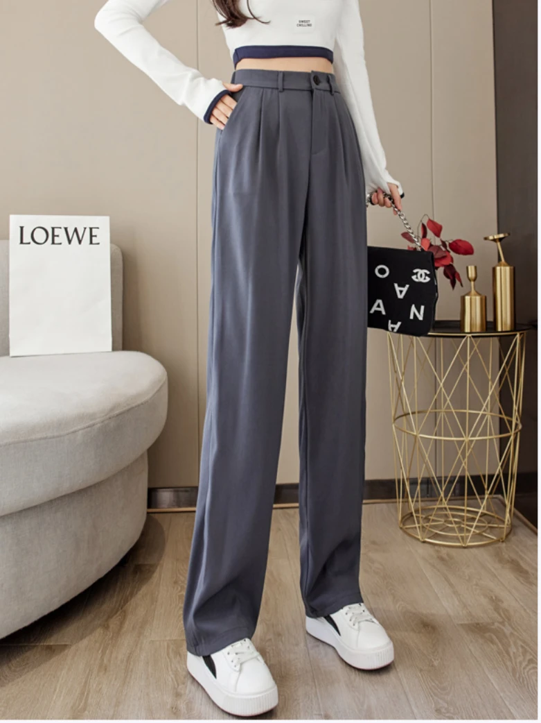 

High Waist Women Wide Leg Pants Solid Woman Floor Long Trousers Casual Office Ladies Suits Mujer Pantalon Black White Straight