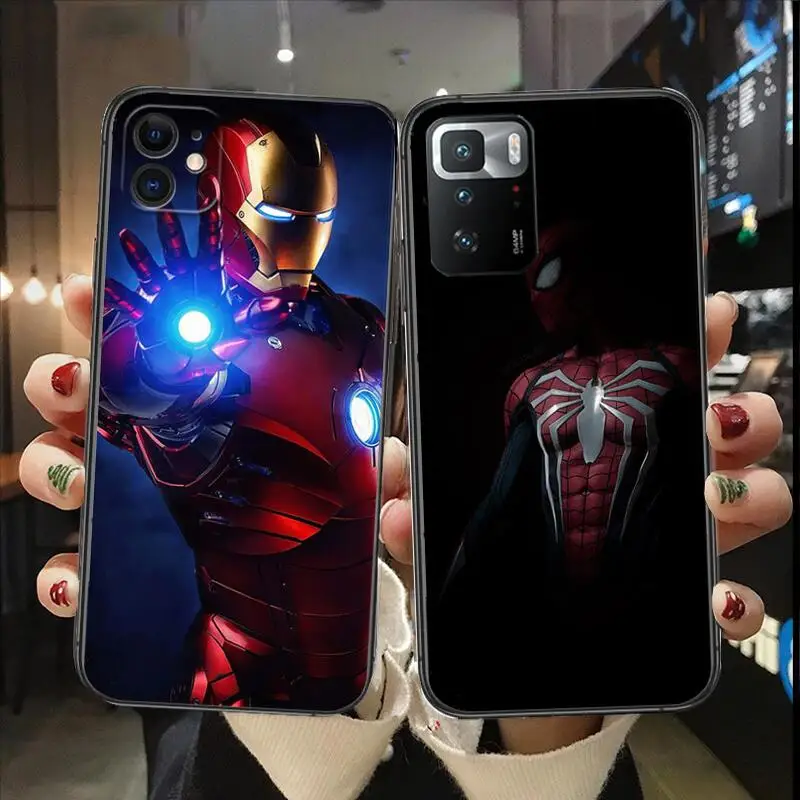 spiderman iron Man black Phone case For IPhone 13 12 11 Pro Max Mini SE XR X XS  Max 8Plus 7plus 6 6S cover Shell