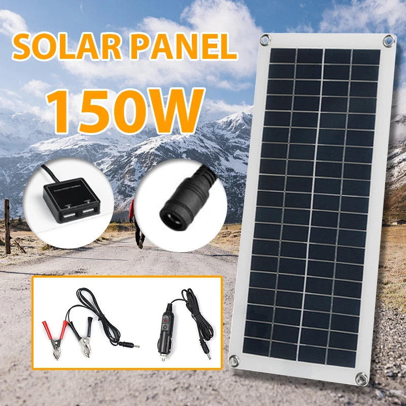 

150W Flexible Solar Charger Kit 5V Dual USB 12V DC Panel Outdoor Portable Emergency Battery panels for Phone Car RV