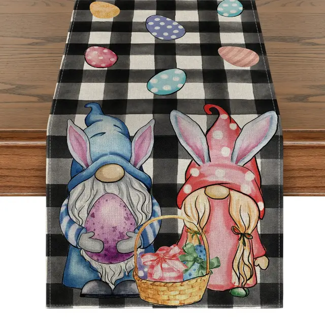 Runner Tavola Pasqua Conigli E Fiori - Tovaglia Decorativa 14x72 Pollici Lavabile Per Festa - Foto 2