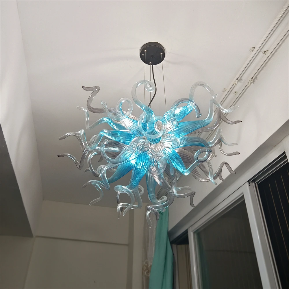 

Blue mix grey color blown glass chandelier fashion style dining room lighting DIY