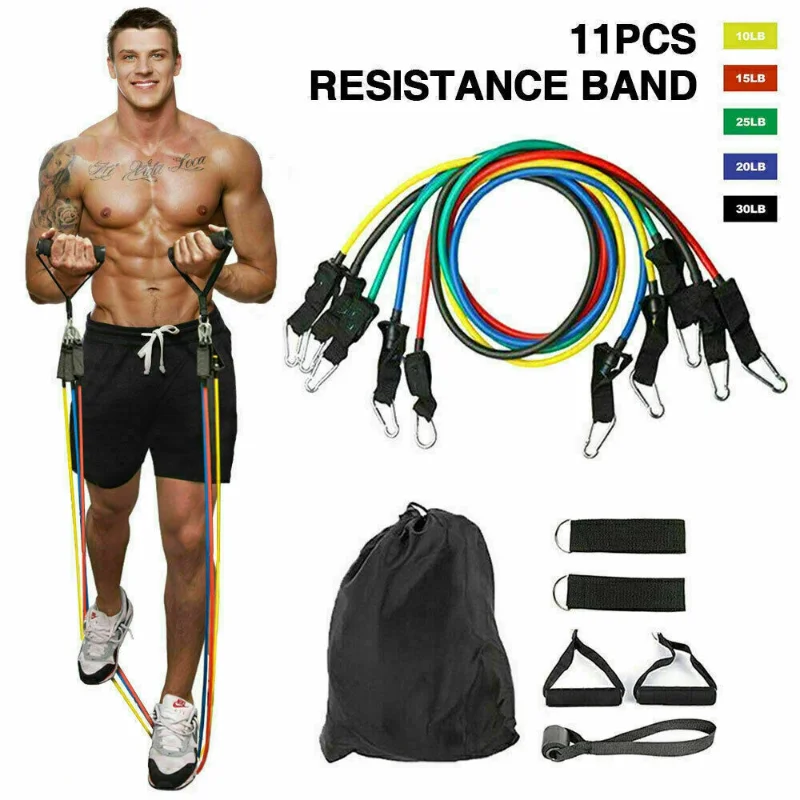 

11 Pcs Set Resistance Bands Workout Exercise Crossfit Fitness Yoga Training Tubes Equipment