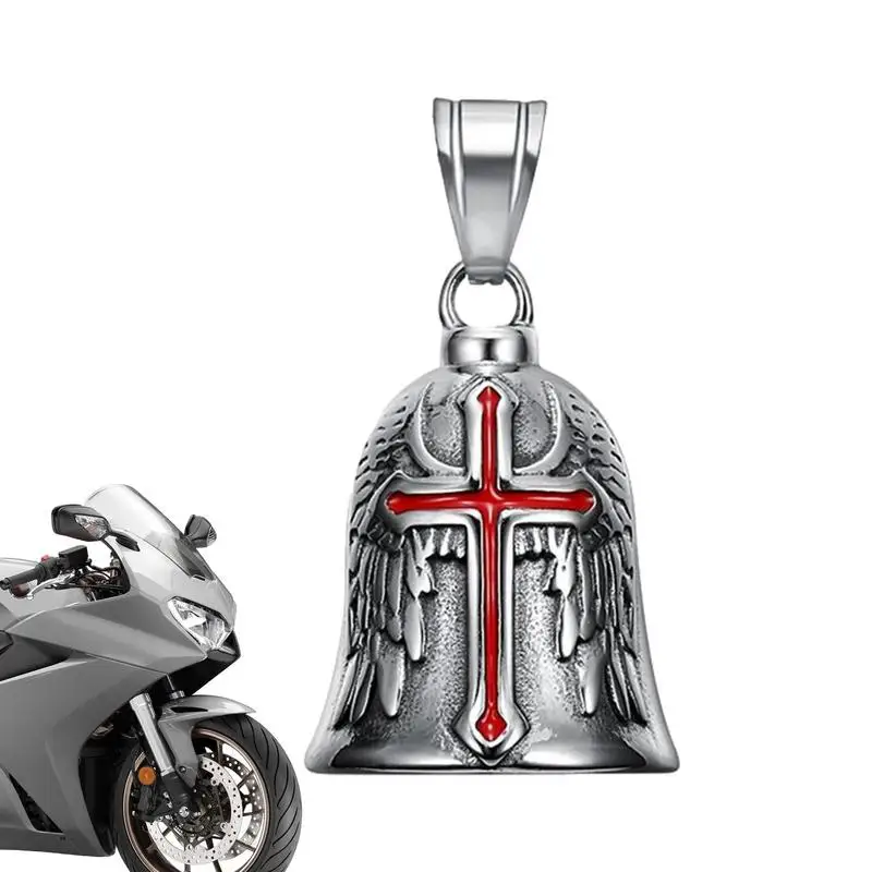 

Vintage Punk Cyclist Bell Charm Men's New Cross Angel Wings Knight Bell Motorcycle Necklace Pendant Motorcycle Jewelry Gift