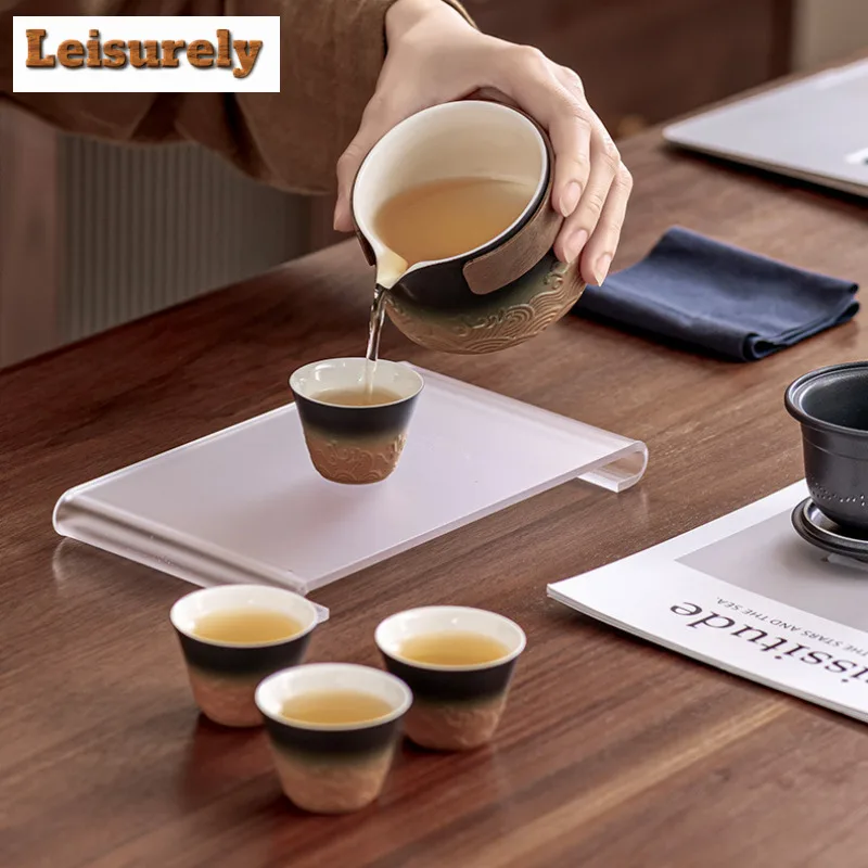 Chinese Wave Hand-held Teapot Tea Set Complete Tea Ceremony Set Teapot And Tea Cup Set Portable Travel Leather Bags Tea Items