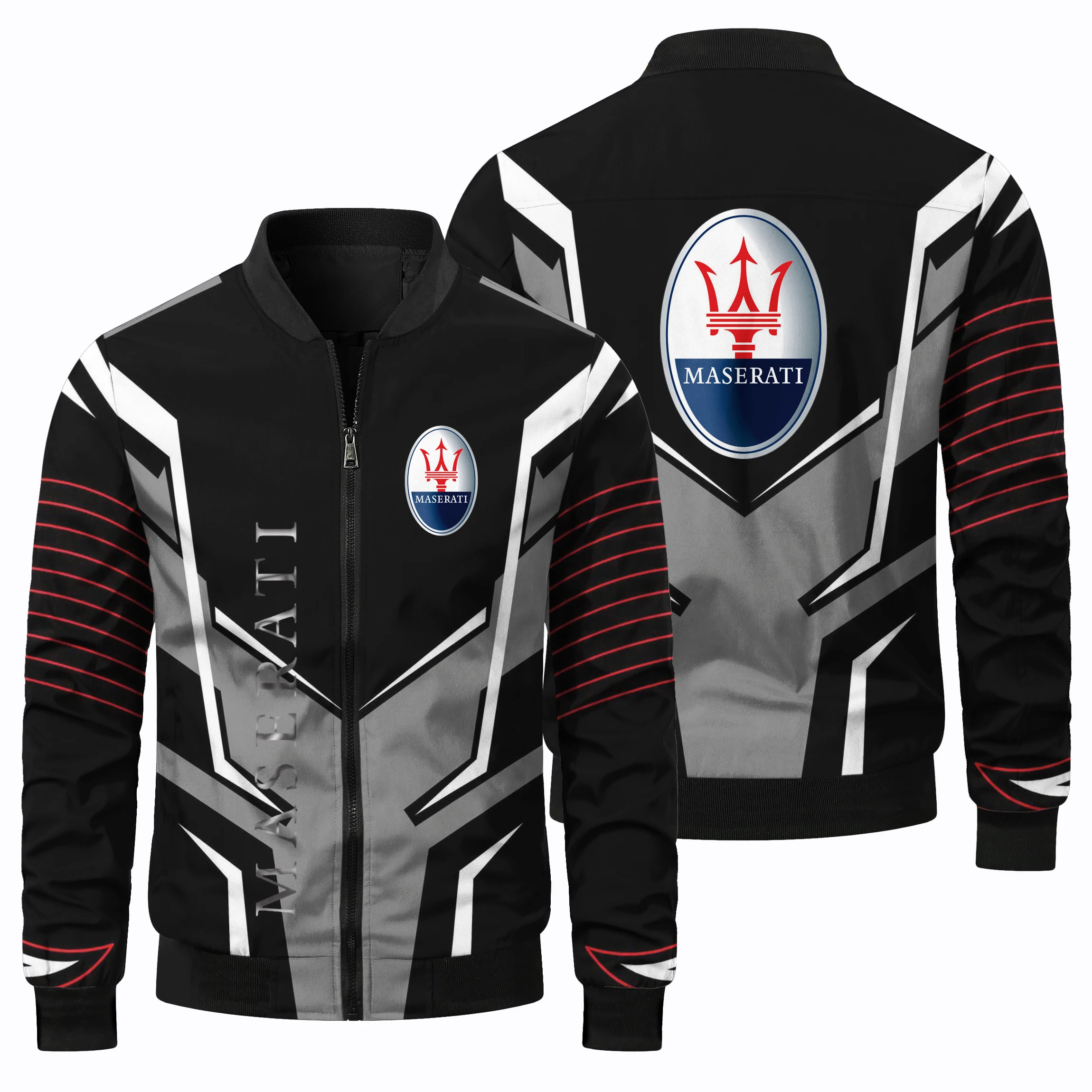 thumbnail image 4 of Chaqueta de abrigo con estampado clásico de carreras en 3D para hombre, ropa de exterior para viajes al aire libre, ciclismo, carreras, chaqueta de vuelo con cuello redondo y cremallera de moda, 4 of 5