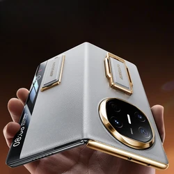 Premium Oatsbasf Dual Strap Leather Phone Case with Stand and 360° Rotatable Smart View Window - Leather (Silver)