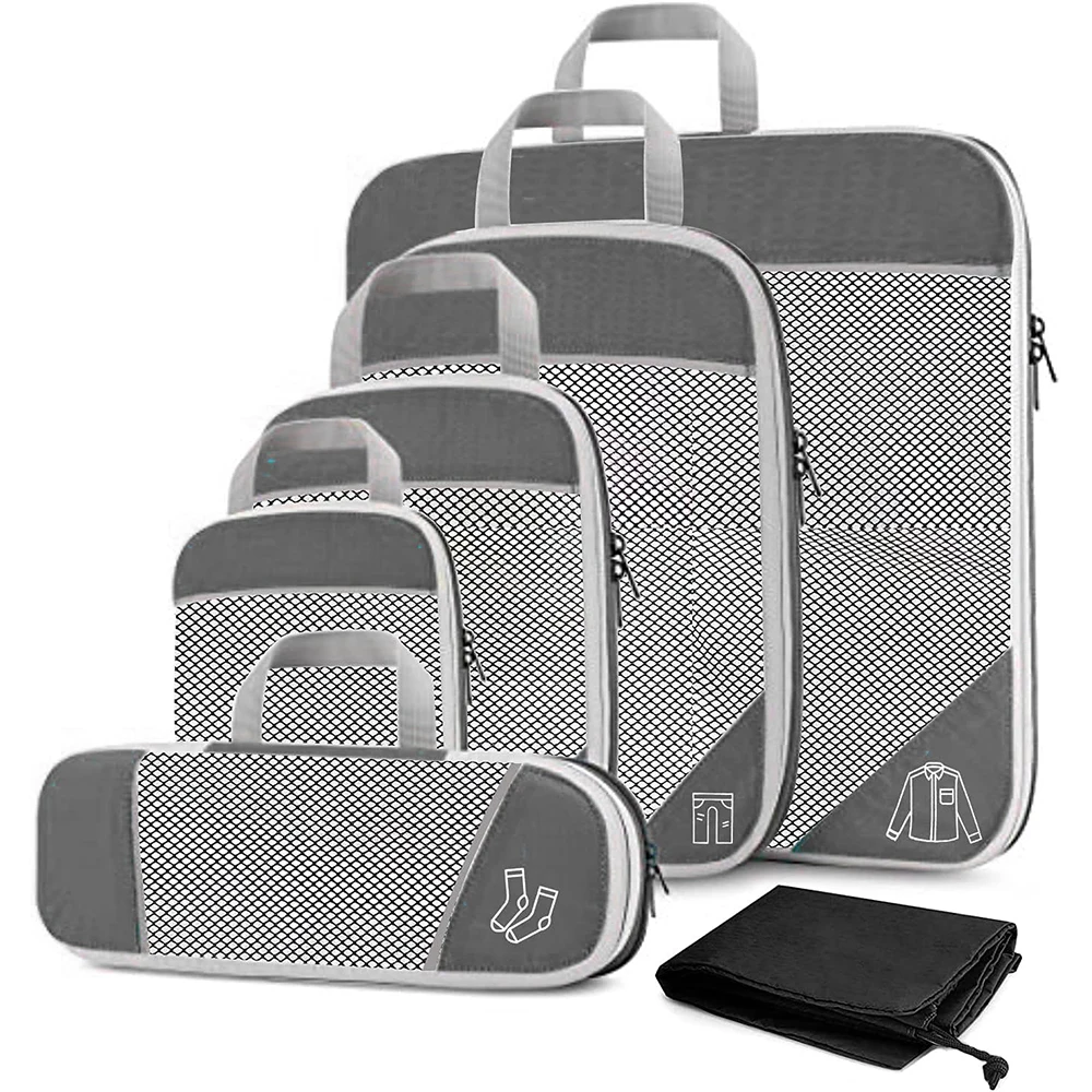 Packing Cube Set of 6 for Travel, Compression Bags Organizer for Luggage /  Backpack, Deep Grey