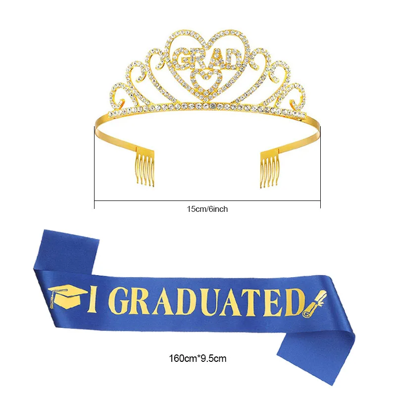 1set I Graduated Satin Sash with Rhinestone Crown Graduation Party Decoration Photo Booth Props Class of 2022 Gradute Supplies