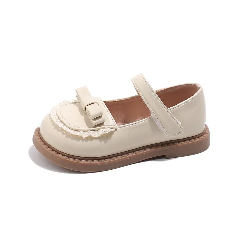 Girls Princess Shoes Soild Color Kids Leather Shoes Sweet Lace New Fashion Children Flat Soft Sole Round Toes Cute