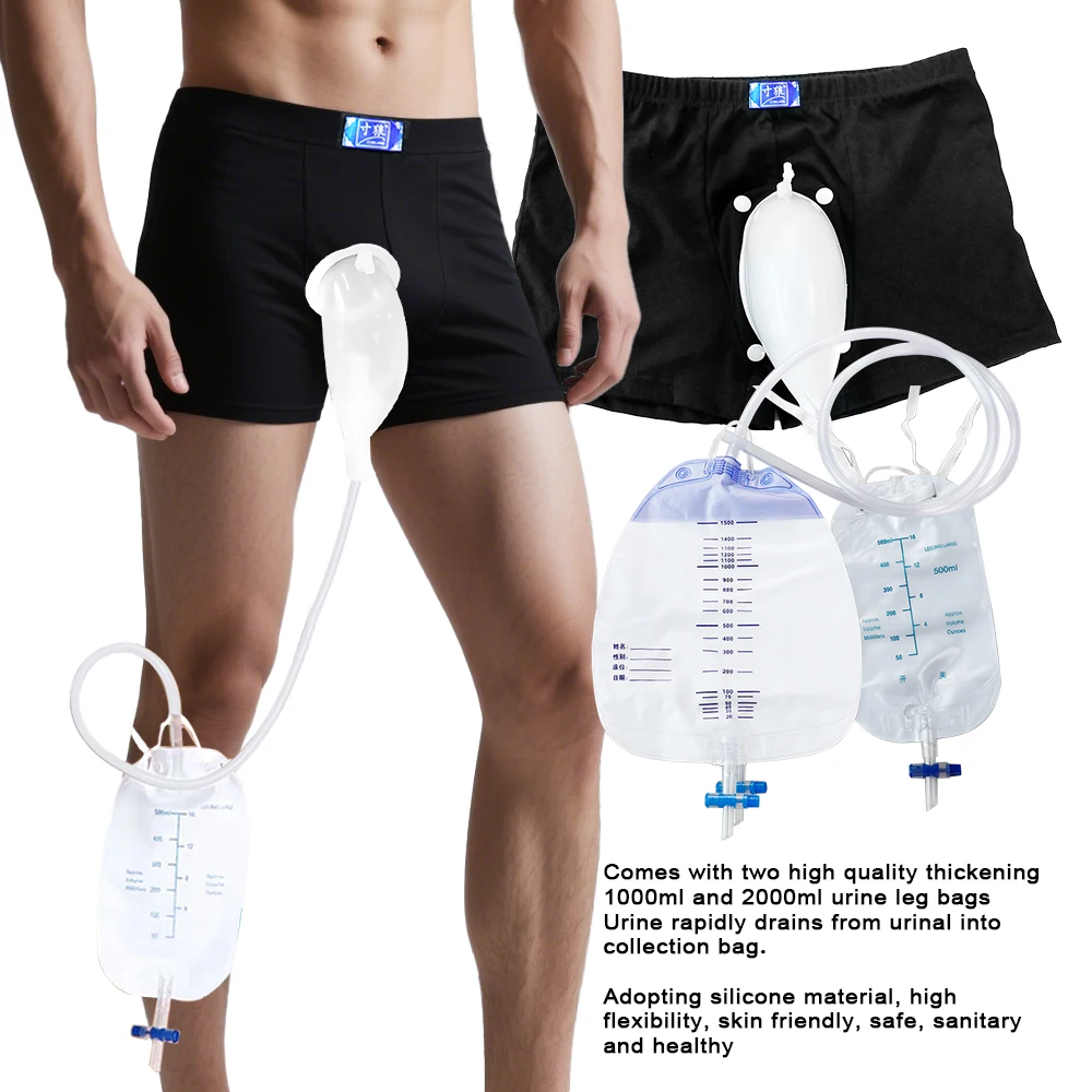 Male Urine Collector Silicone Funnel Urine Bedridden Catheter Incontinence Underpants Washable Reusable Leak Proof Leg Urinary Bag Hypo-allergenic