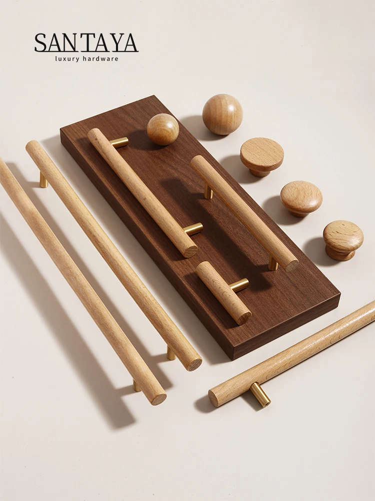 T bar Drawer Knob Cupboard Long Pulls Kitchen Cabinet Handle Furniture Decorate Pulls and Knob Santaya Nordic Walnut Wood Handle furniture handles,kitchen door handles,ball lever knob