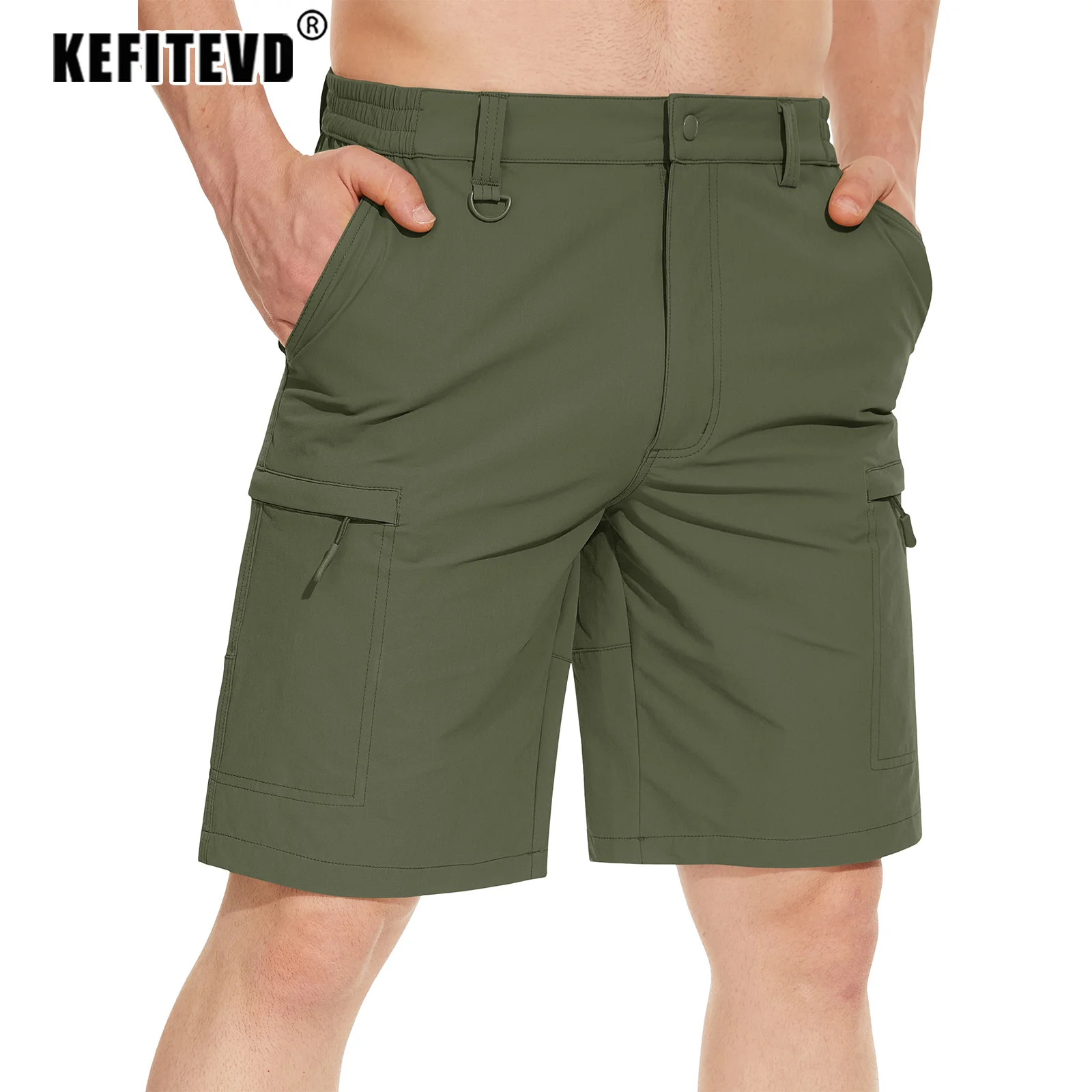 KEFITEVD Summer Hiking Cargo Shorts Men's Quick Dry Breathable Short Multi-Pockets Lightweight Outdoor Sport Running Bottoms