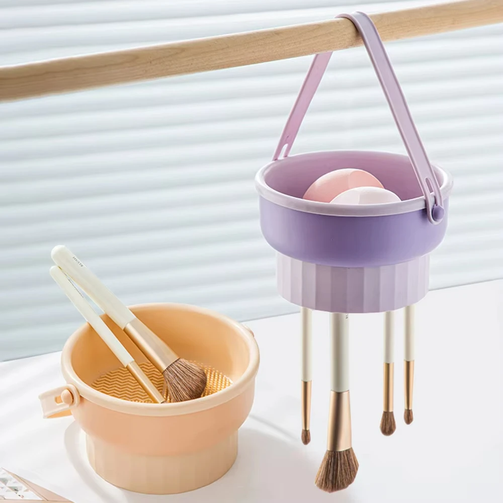 3-In-1 Makeup Brush Cleaning Bowl Makeup Brush Washing and Drying Tools Brushes Powder Puff Dry Cleaning Silicone Drying Shelf