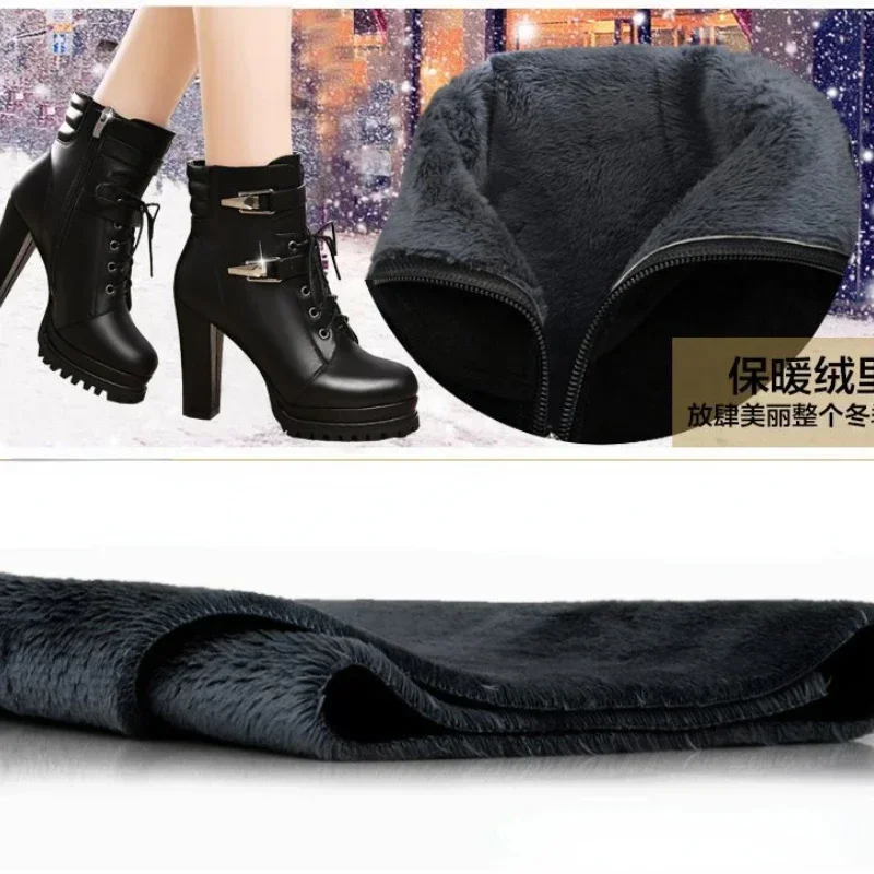 Women Winter Boots Warm High Heels Ankle Retro Chunky Snow