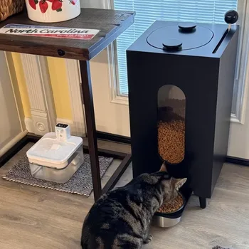 Dispensador de comida de madera para mascotas, gran capacidad