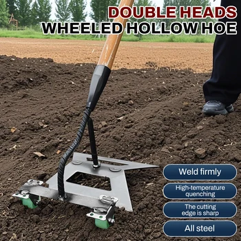 Manual Push Weeding Head Dual-Head Wheeled Hoe,Manganese steel Weeder,Garden Hoe,Dual Use For Weeding And Loosening Soil