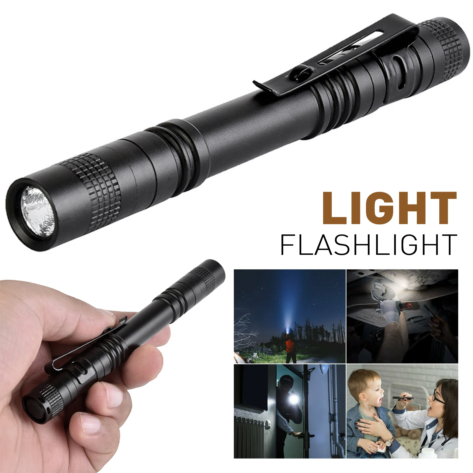 

Outdoor Portable Bright Flashlight Mini Flashlight Pen Flashlight No. 7 Two Flashlights Aluminium Alloy Black Camping Equipment