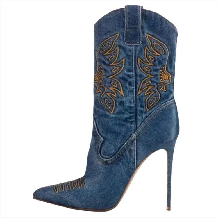 Merendy denim stiletto boot – single side profile
