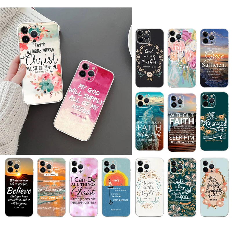 

Phone Case For iPhone 15 14 Pro Max 13 12 11 Pro Max XS XR X 12mini 14 Plus SE Bible verse Jesus Christian Case Funda