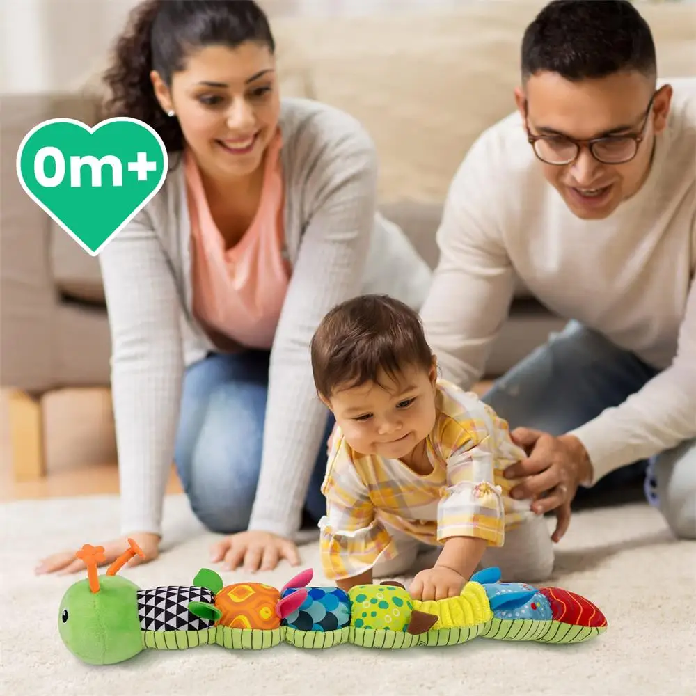 Musical Caterpillar Baby Toy Multicolor Sensory Stuffed Animals Crinkle Soft Toys with Ruler Design Bells and Rattles 2
