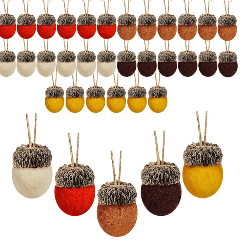 

30Pcs Christmas Felt Acorn Ornaments Colorful Wool Felt Pine Tower Ball Pine Cone Acorn Garland Pendants with Rope for Xmas Tree