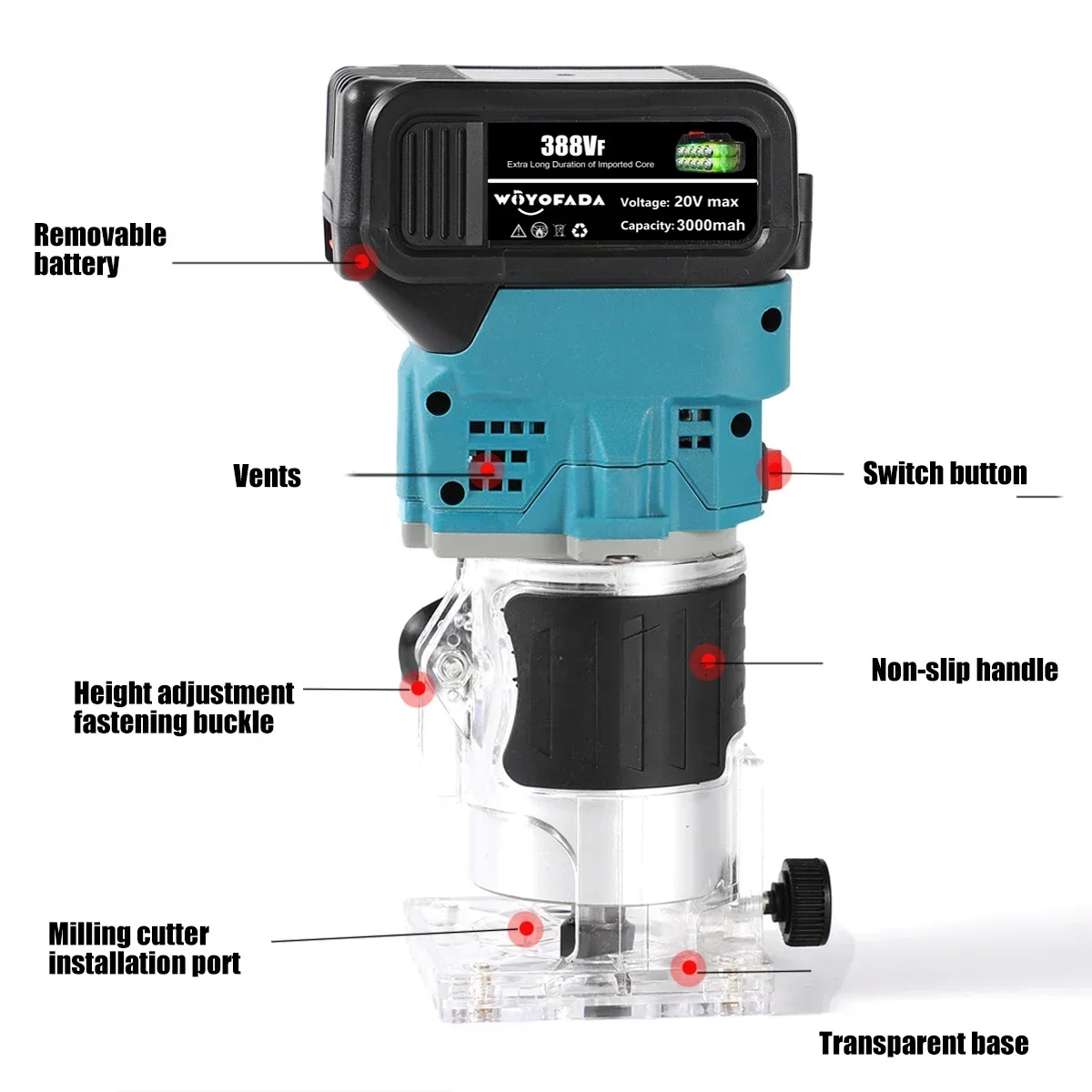 Wood Router 18V Cordless Electric Trimmer for Makita 18V battery