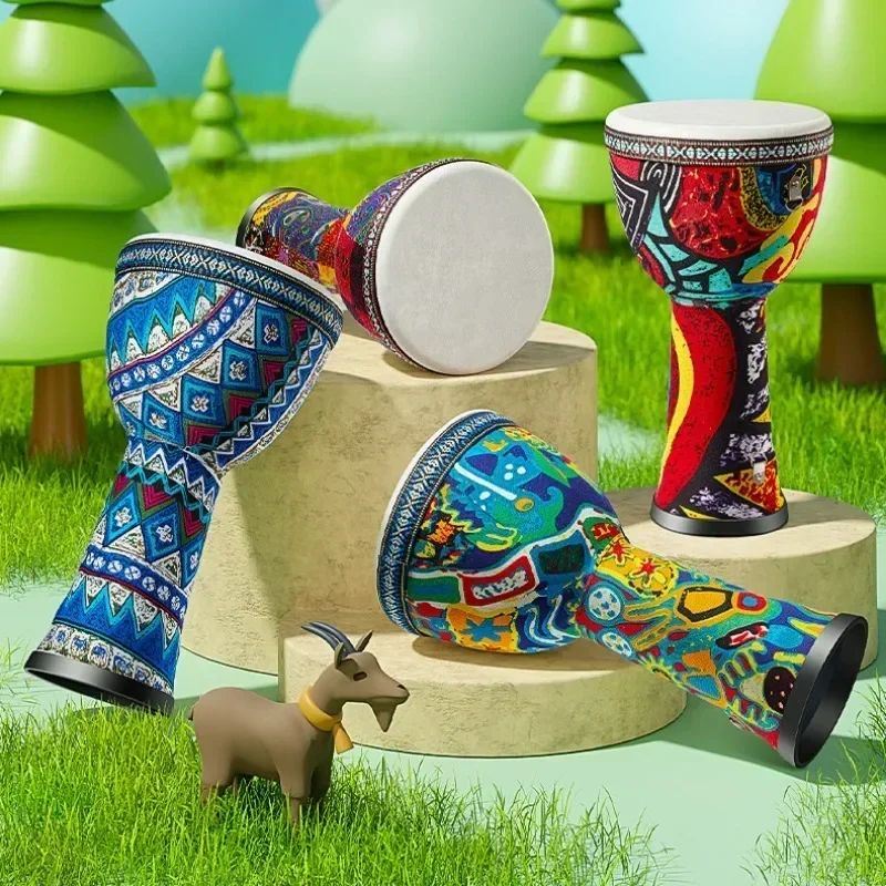 8 Inch Portable African Drum Djembe Hand Drum Colorful Art Patterns Percussion Musical Instrument