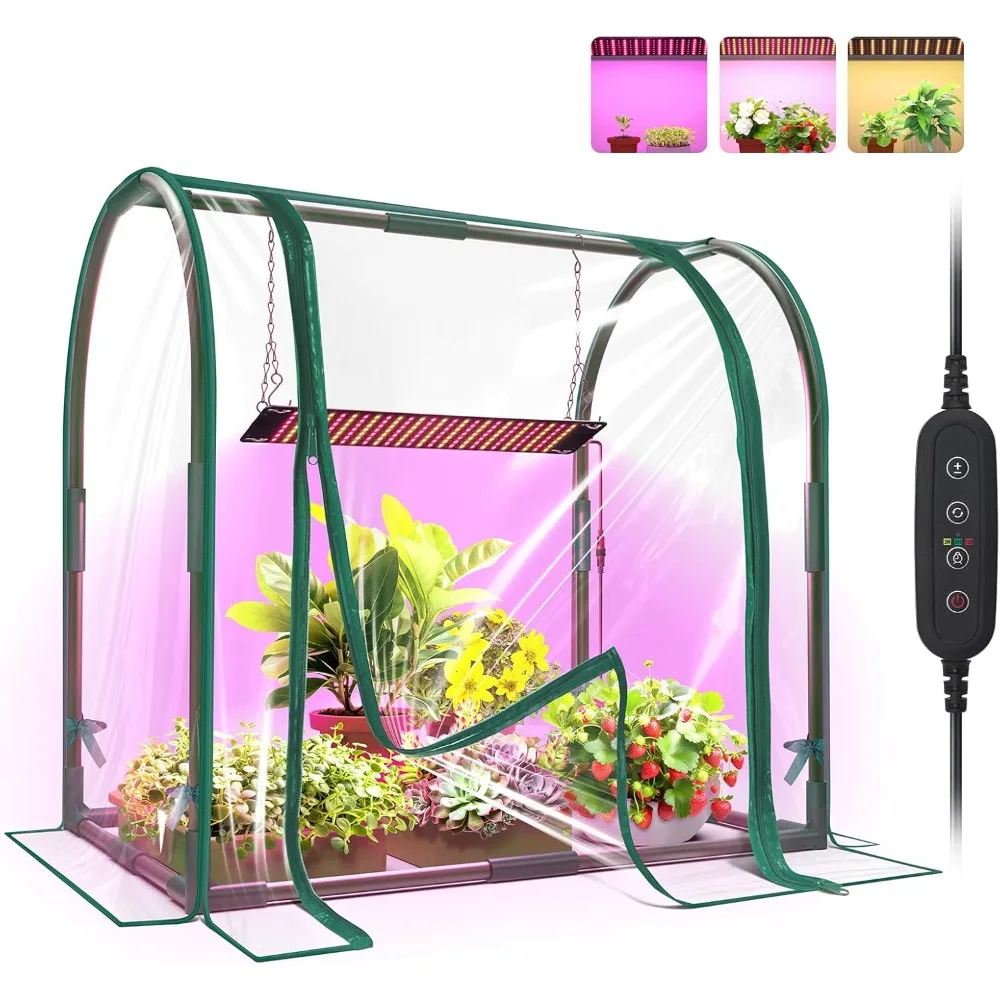 Mini Indoor Greenhouse with Grow Lights, 27.2L X 19.9W X 27.2H Desktop Small Greenhouse with Zippered Door and PVC Cover