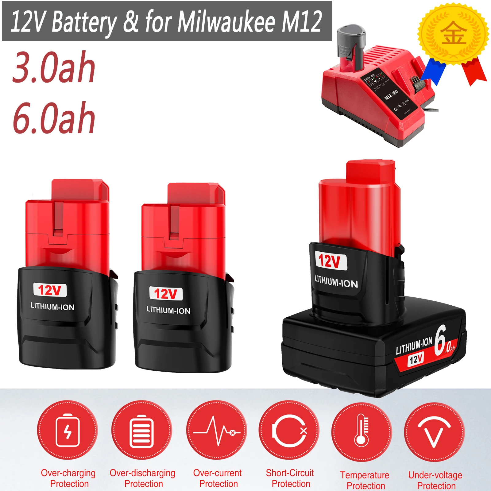 Batteria Ricaricabile Agli Ioni Di Litio 12V 3Ah/6Ah Per Batterie Cordless Agli Ioni Di Litio Milwaukee M12 Xc 12V