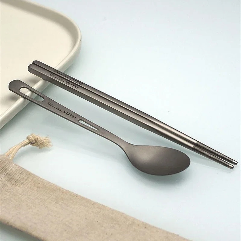 Pure Titanium Tableware Set Outdoor Household Frosted Knife and Fork Spoon Chopsticks Travel Camping Portable Knife and Fork Set