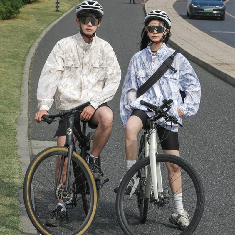 야외용 UPF50+ 사이클링 스킨 코트 여성용 플로럴 프린트 자외선 차단 셔츠 ..