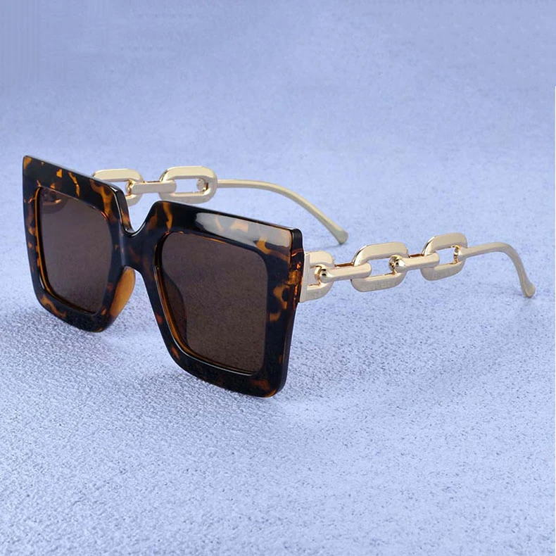 Emosnia Oversized Metal Chain Sunglasses 2022 Fashion Men Women Luxury Eyewear Square Retro Shades UV400 Vintage Sun Glasses round sunglasses women