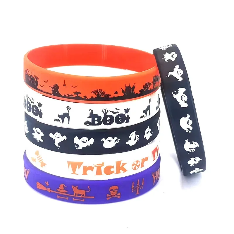 

8pcs Halloween Silicone Bracelet Pumpkin Bat Witch Castle Bracelet Kids Favors Gifts Happy Halloween Ghost Festival Party Decor
